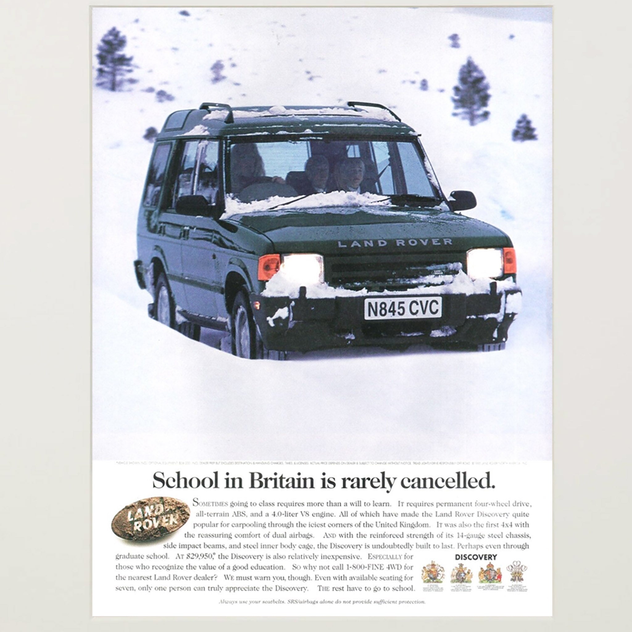 Framed Land Rover Discovery School in Britain Advertisement