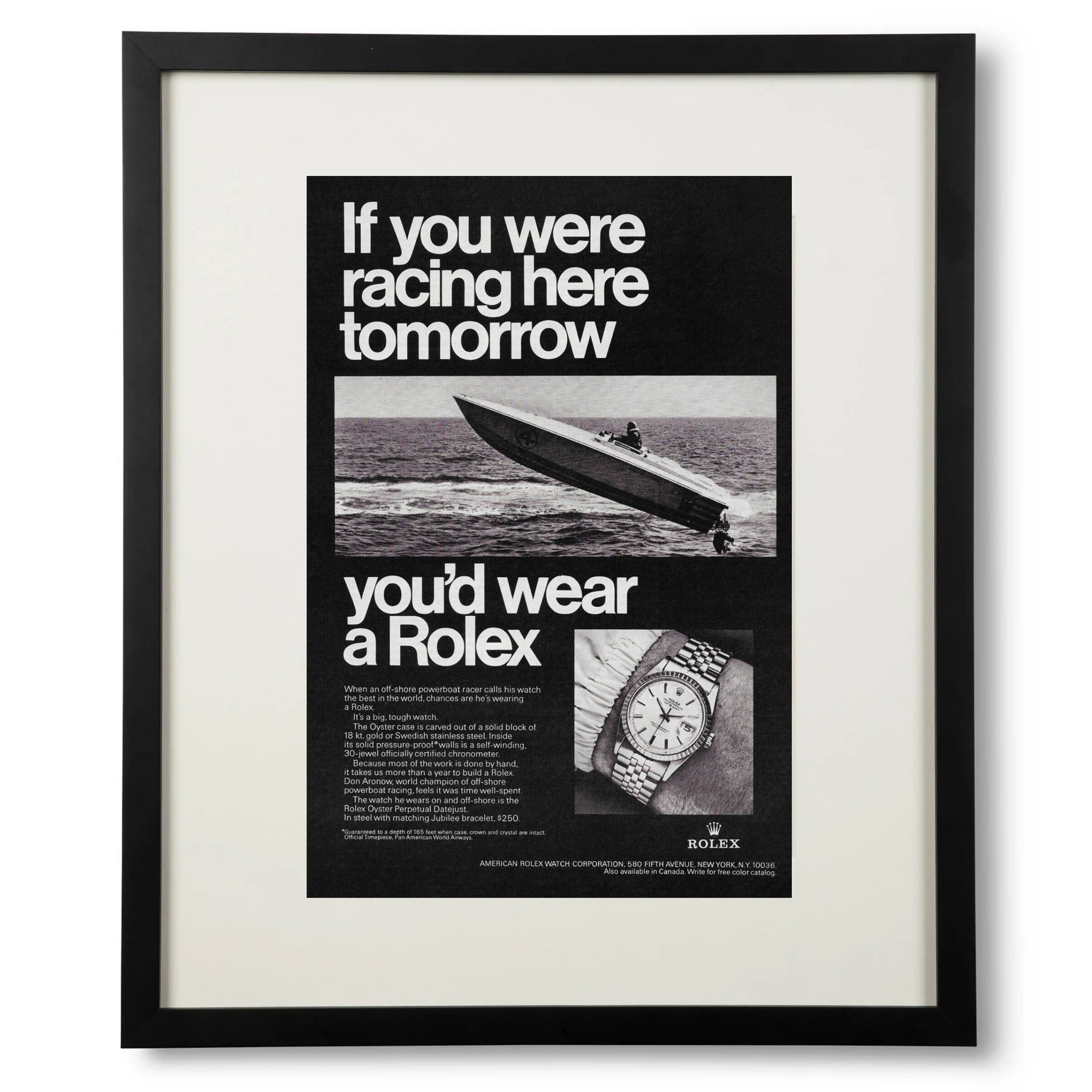 Framed Rolex Speedboat Racer Advertisement