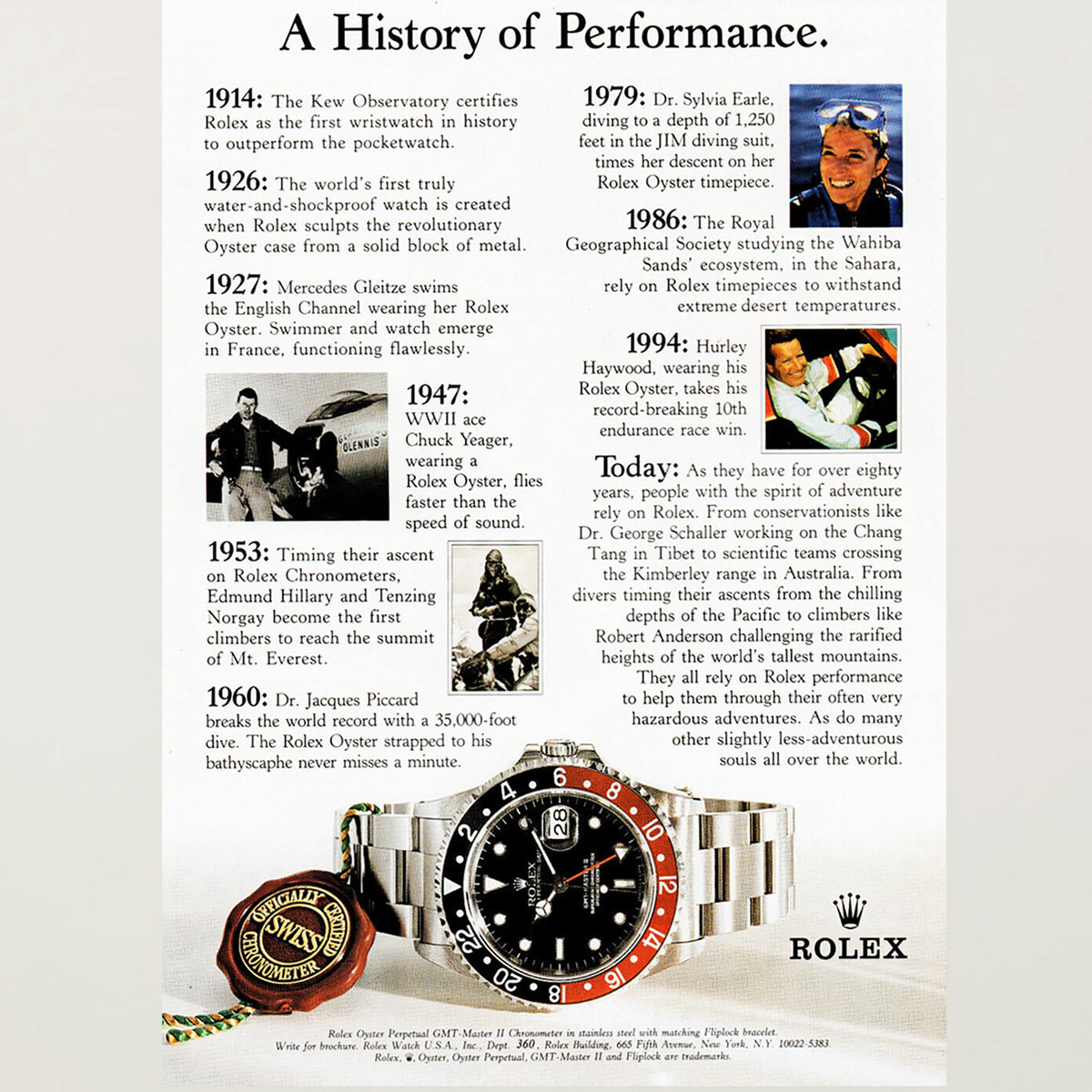 Framed Rolex History of Performance Advertisement | Rare Authentic ...