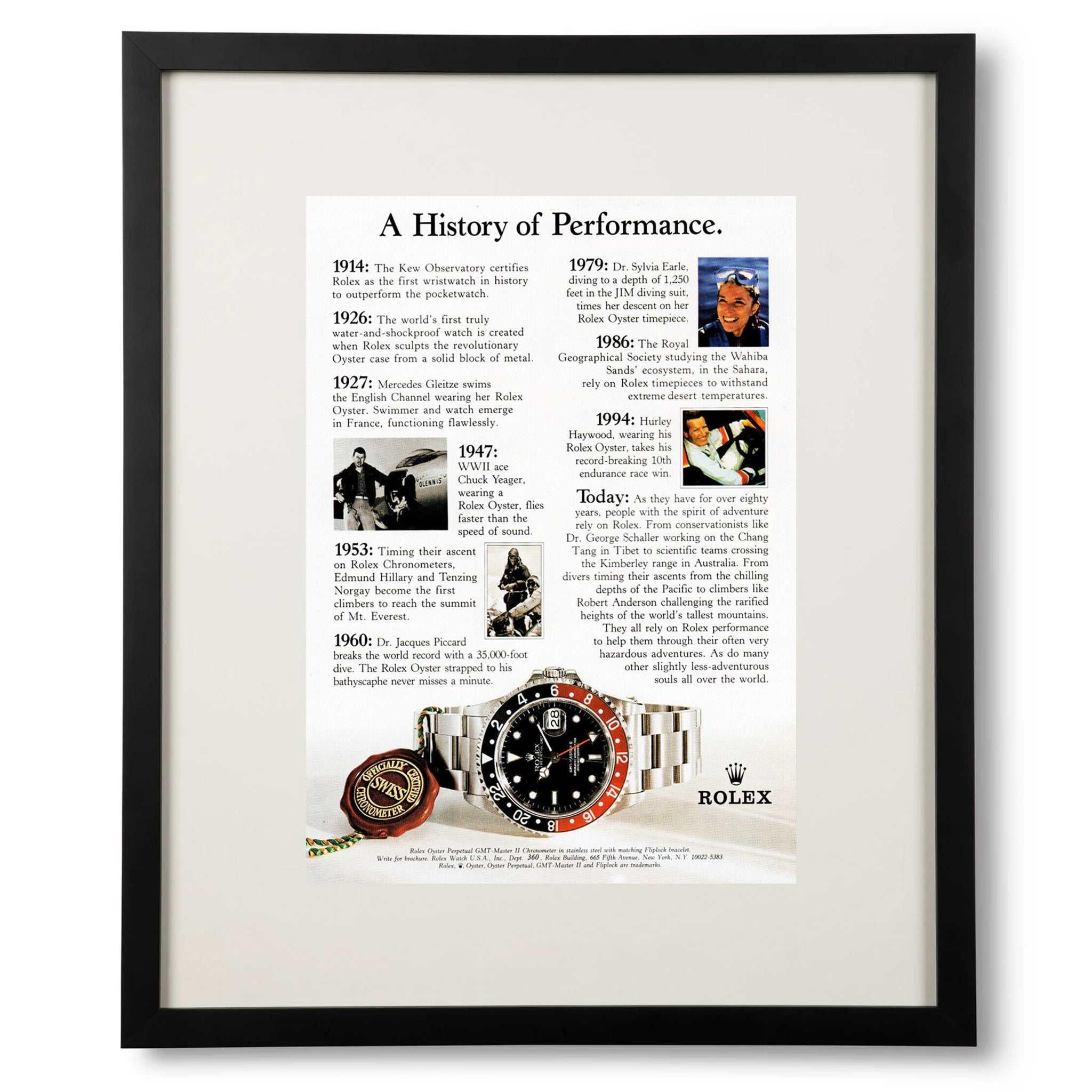 Framed Rolex History of Performance Advertisement