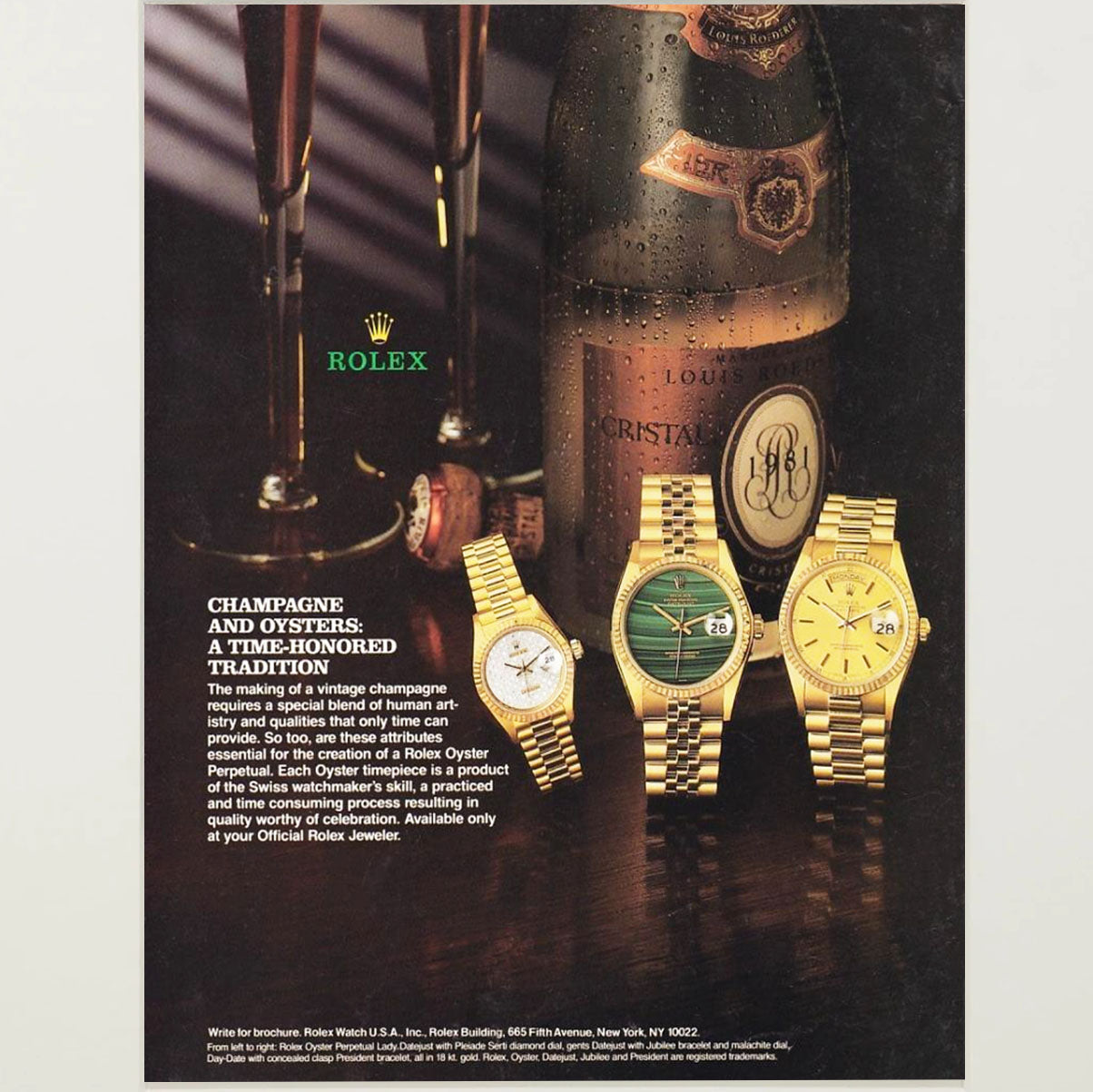 Framed Rolex Oysters & Champagne Advertisement