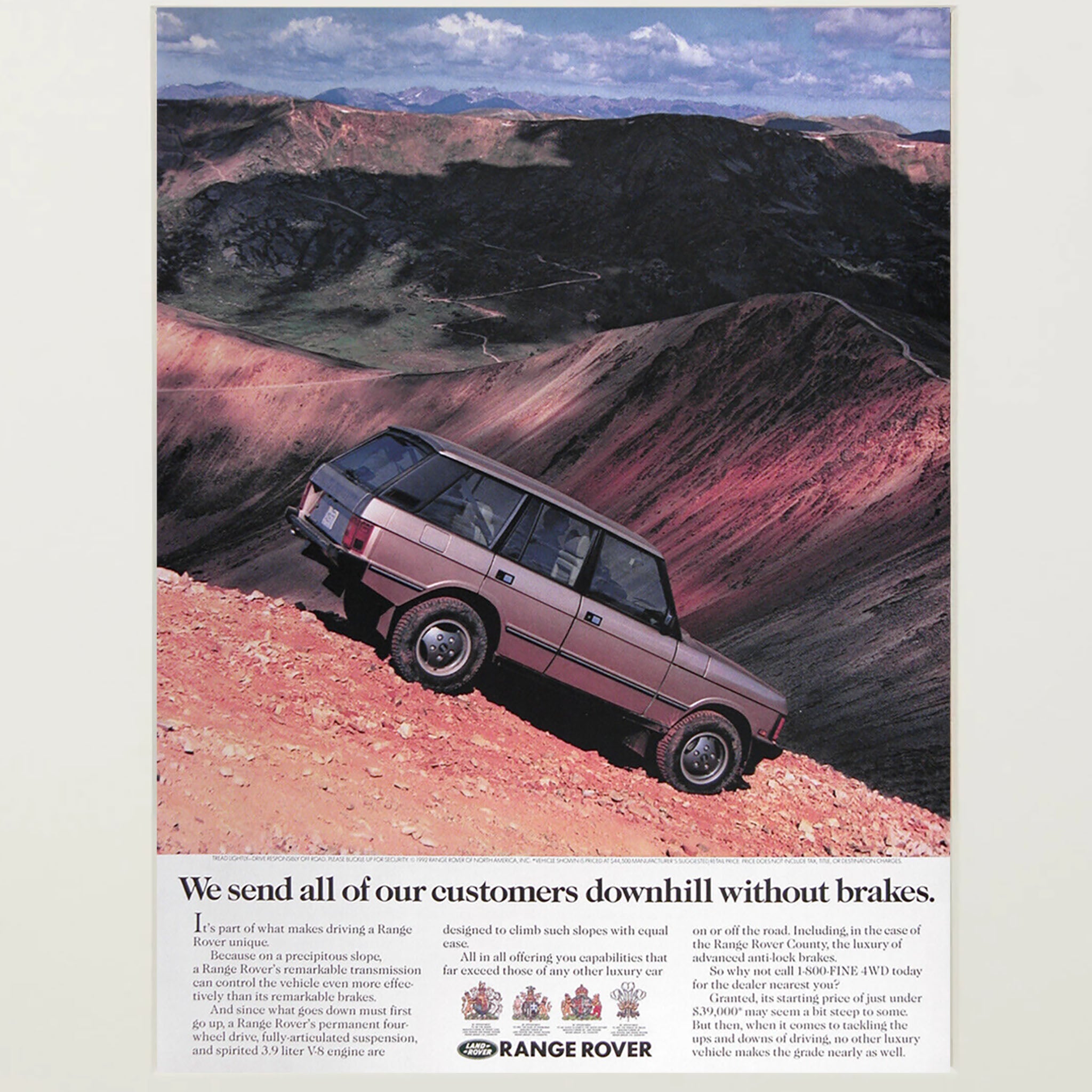Framed Range Rover Downhill Without Brakes Advertisement
