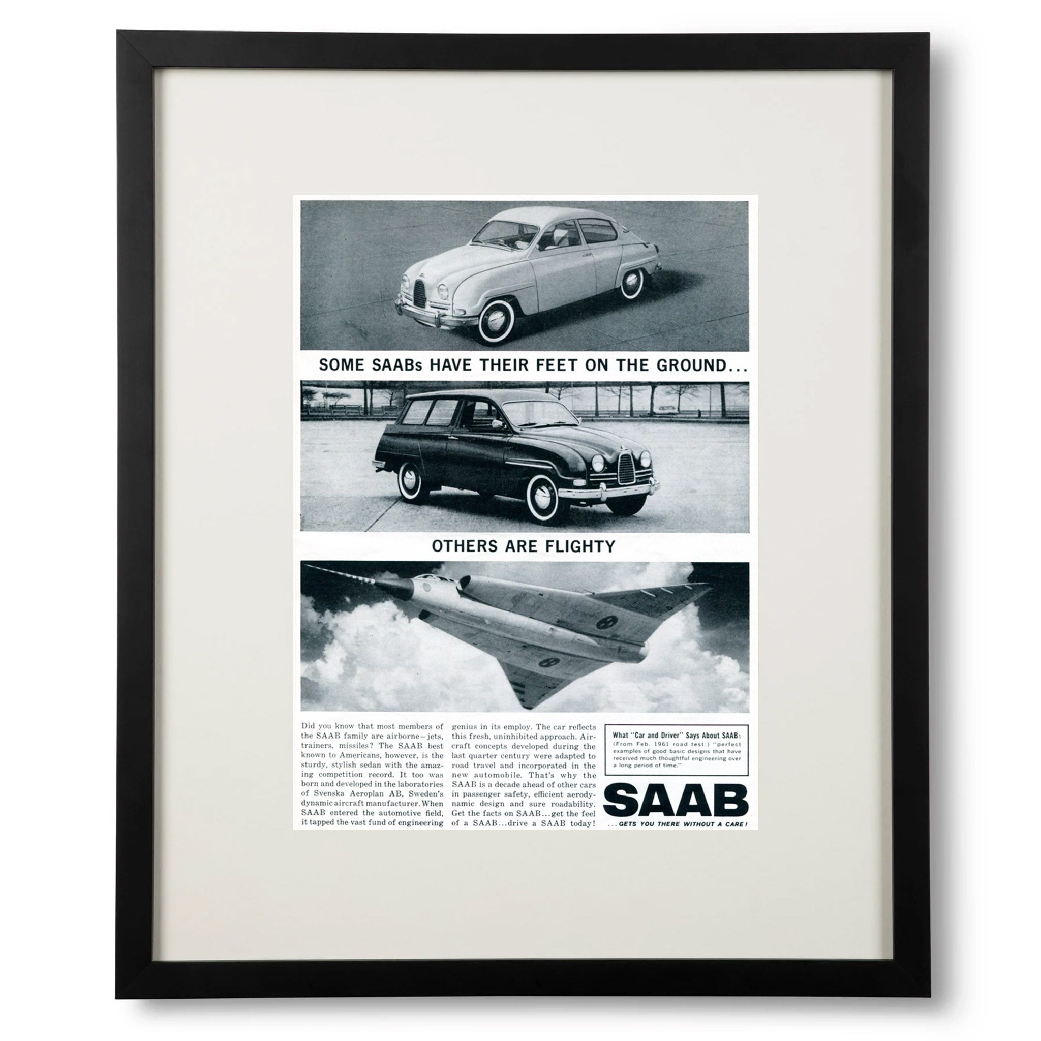 Framed Saab 1960s Feet on The Ground Advertisement