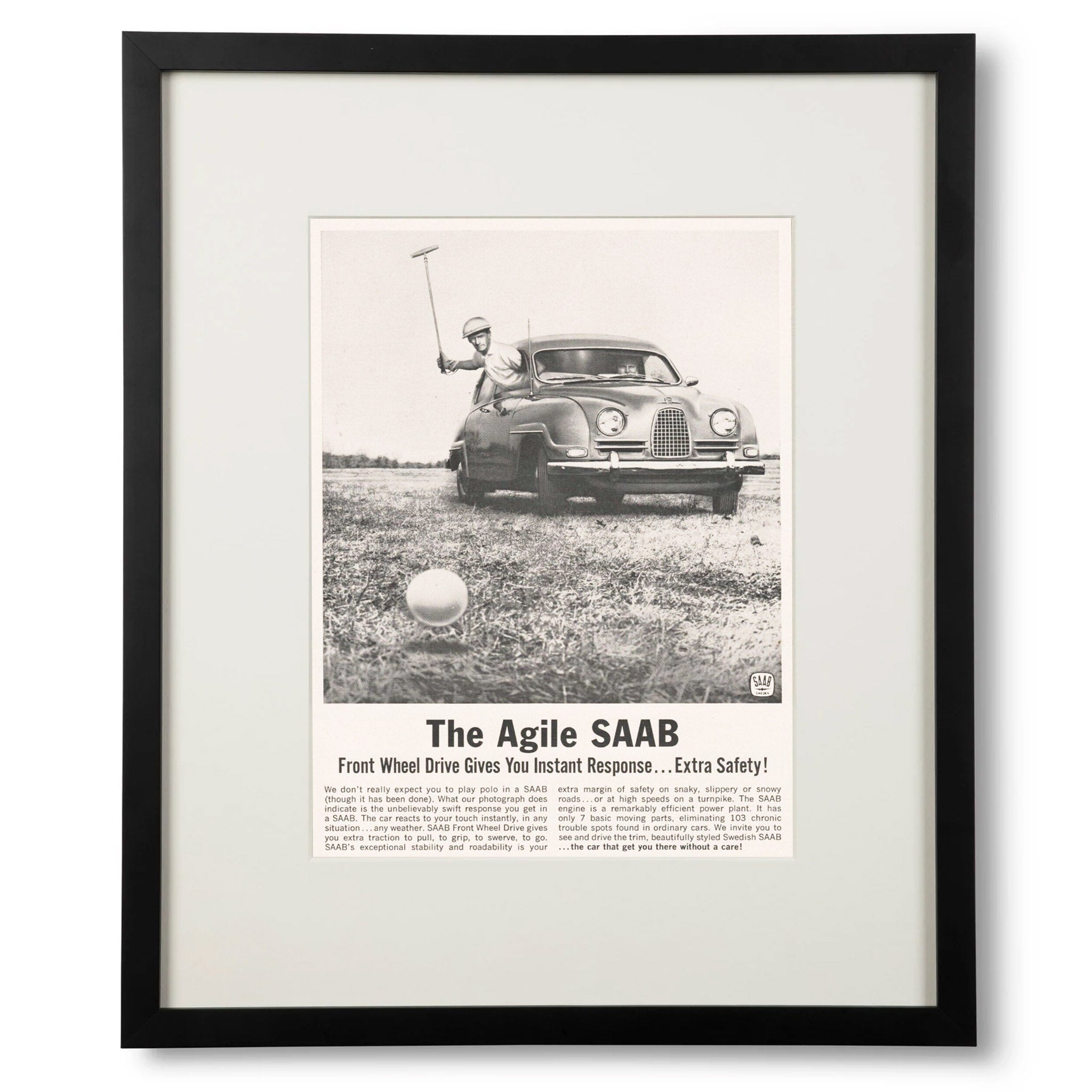 Framed Saab Polo Player Advertisement