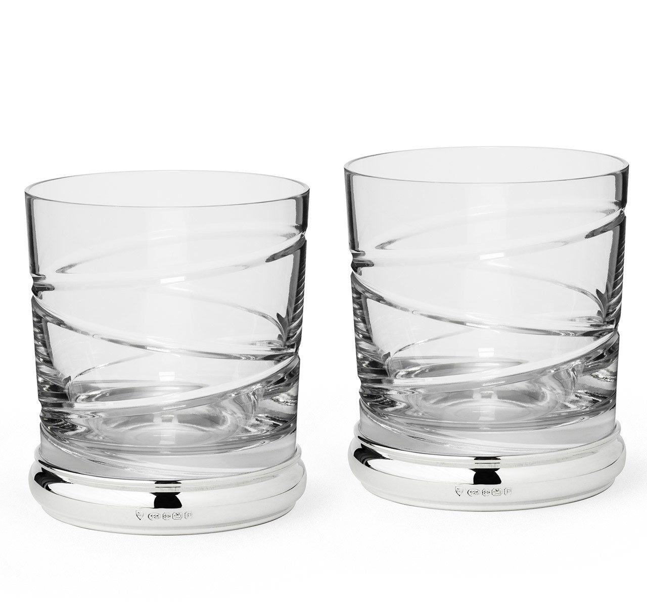 Sterling Silver & Crystal Cross Cut Whiskey Tumbler Set