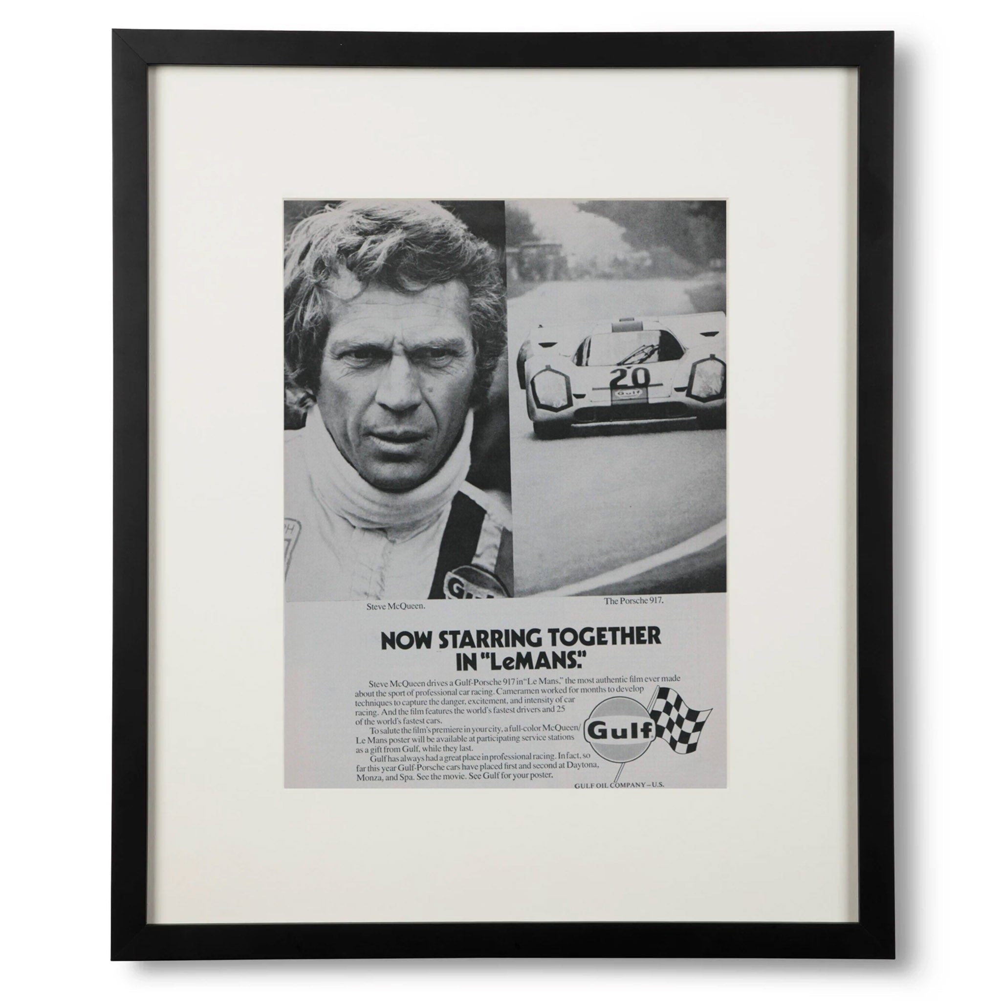 Framed Steve McQueen LeMans Porsche Advertisement