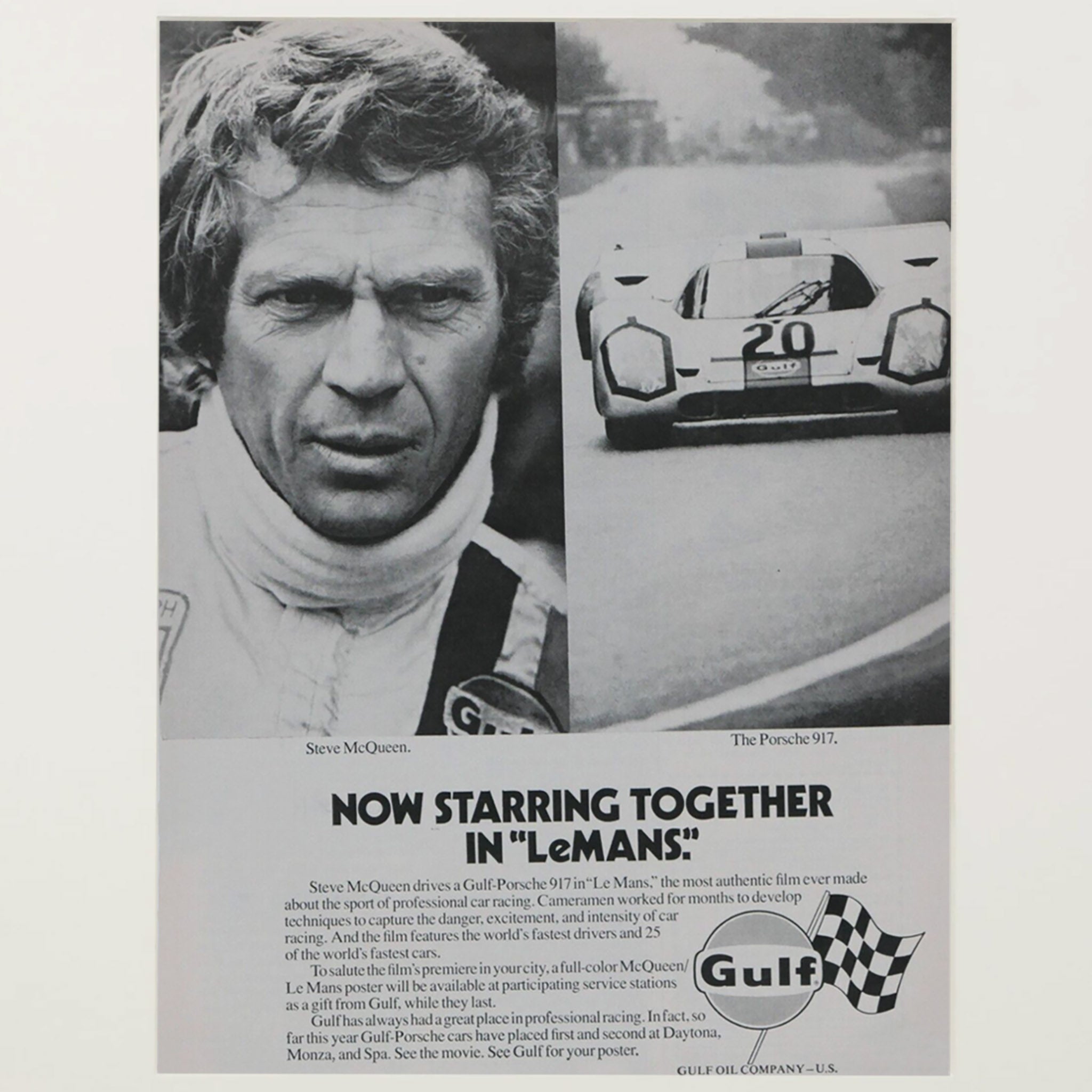 Framed Steve McQueen LeMans Porsche Advertisement